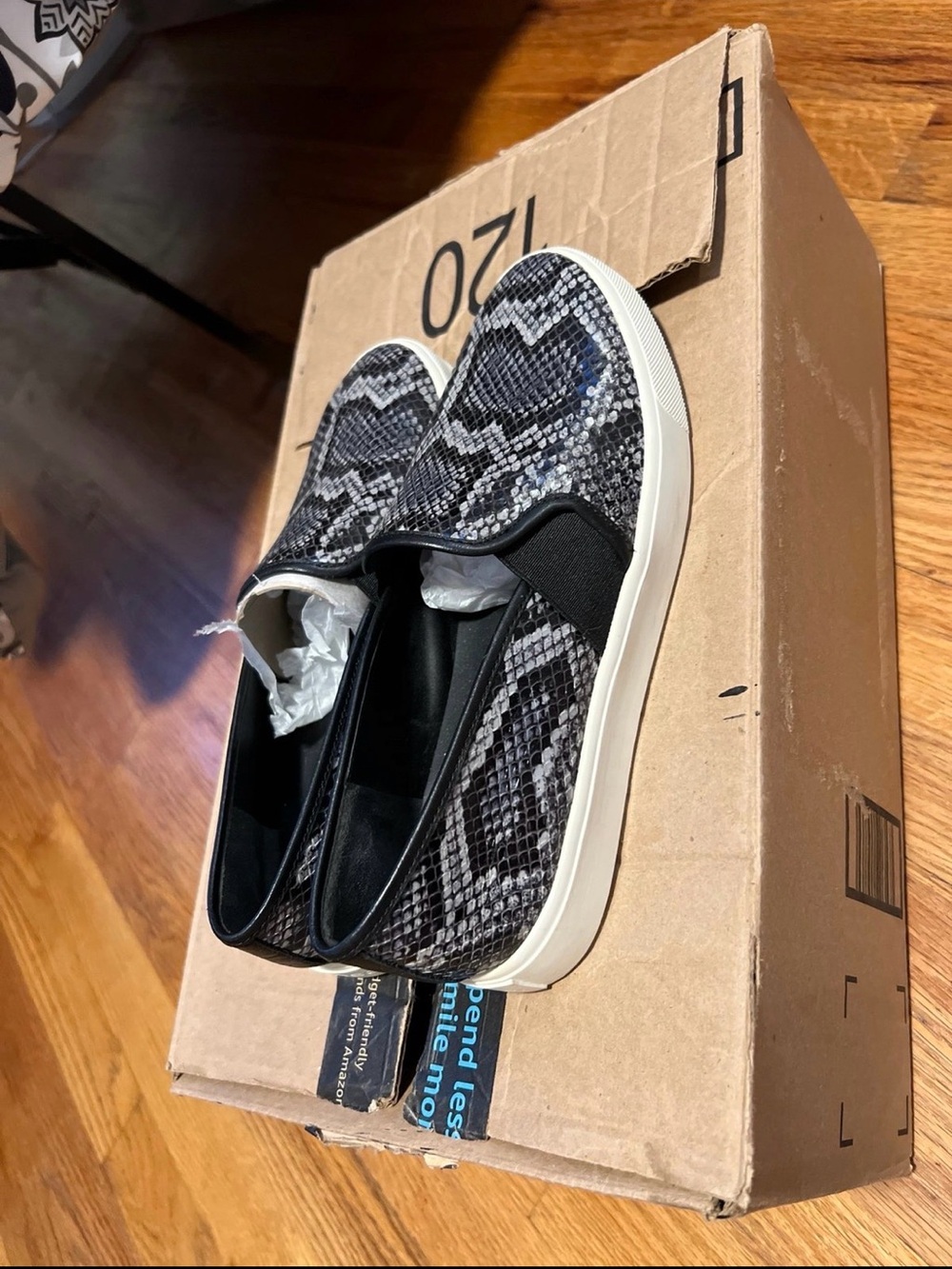 Vince Camuto Black & Gray Snake-Print Slip-On Sneakers